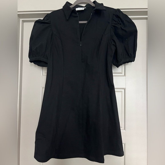 Black Front Zip Denim Mini Dress - Picture 5 of 6